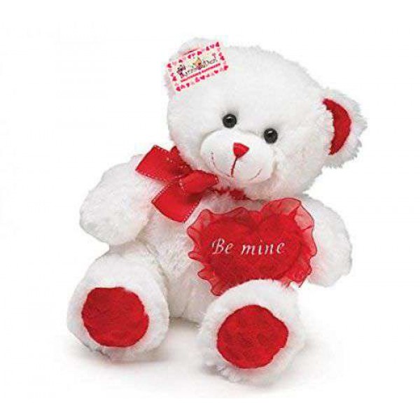 Cute 12 Inch White Teddy Bear holding red Be Mine Heart